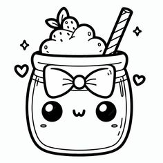 cute kawaia strawberry milkshake coloring page