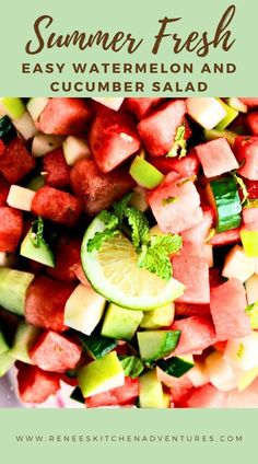 Looking down at watermelon and cucumber salad Cucumber Mint Salad, Mint Dressing, Dressing Healthy, Easy Salad Dressing, Summer Salads With Fruit, Mint Salad, Fresh Salad Recipes, Crisp Apple