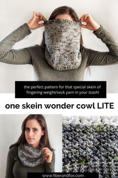 a woman covering her face with a scarf over her head and the words, one skin wonder cowl lite