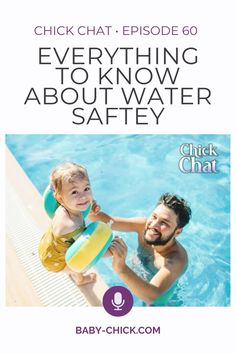 a man holding a child in his arms while standing next to a swimming pool with the words, everything you need to know about water safety