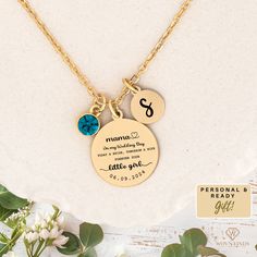 This Mother of the bride "To my mother on my wedding day necklace" is the perfect way to pay homage to your mother on your wedding day, personalized with birthstones this initial necklace makes the perfect sentimental Gift necklace from a Bride.          HOW TO ORDER: 1.Choose your necklace size and finish from the drop-down menu.  2.Choose your desired quantity of birthstones & mini pendants from the drop-down menu. 3.Next, Add your birthstone months or initials in the personalization box.  4.For instance, in the personalization box, you should input "(January initial K)."  5.After entering your chosen initials and birthstones in the personalization box  6.If the offer includes personalized names/ birth flower type your desired outcome personalized box as well.  7.Next, click "Add to cart Mother's Day 14k Stamped Charm Necklace For Anniversary, Personalized Anniversary Necklace, Engraved Necklaces For Wedding On Valentine's Day, Customizable Gold Name Necklace For Wedding, Personalized Elegant Wedding Charm Necklaces, Elegant Personalized Wedding Charm Necklaces, Valentine's Day Wedding Jewelry: Round Pendant, Silver Charm Necklace With Birthstone For Wedding, Silver Birthstone Charm Necklace For Weddings