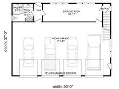 the garage floor plan is shown with two cars