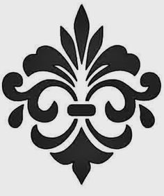 a black and white image of a fleur de lis ornament on a gray background