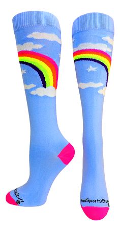 🍭🍭🍭 Size 13 Womens Shoes, Neon Unicorn, Cloud Socks, Cloud And Rainbow, Softball Field, Team Socks, Rainbow Socks, Rainbow Clouds, Over The Calf Socks