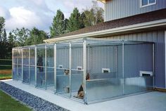 a dog kennel in front of a house