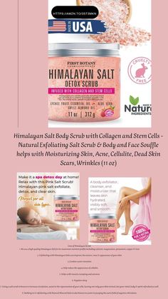 Amazon.com : First Botany, Himalayan Salt Body Scrub with Collagen & Stem Cells, Natural Exfoliating Salt Scrub Body & Face Souffle helps with Moisturizing Skin, Acne, Cellulite, Dead Skin Scars, Wrinkles, 11 oz : Beauty & Personal Care Low Sugar Diet Recipes, Increase Circulation, Salt Body Scrub, Water Retention, Salt Scrub, Body Exfoliator, Himalayan Salt, Face Scrub