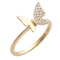 14KY 0.15CTW DIAMOND DESIGNER BUTTERFLY RING Luxury Gold Butterfly Ring With Diamond Accents, Butterfly Ring, Jewellery Designs, Ring, Quick Saves, Design