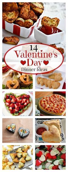 the cover of valentine's day dinner ideas, with pictures of different foods and desserts