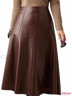 Qteee - Chic and Comfortable Casual Dress Leather Midi Skirt Outfit, Rok Midi, Long Leather Skirt, Rok Outfit, Leisure Dress, Brown Leather Skirt, Leather Skirt Outfit, Midi Skirt Outfit, Chic Skirts