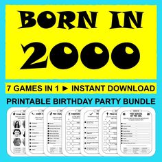 the birthday party game for born in 2000 is shown with instructions to print and play