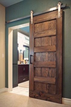 5-Panel Interior Sliding Barn Door 5 Panel Doors, Rustic Luxe, Barn Door Designs, Rustic Barn Door, Door Track, Solid Doors, Barn Doors Sliding, Sliding Barn Door, Dream Home Design