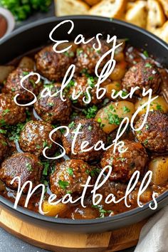 easy salisbury steak meatballs in a skillet