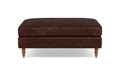 a brown ottoman with wooden legs on a white background