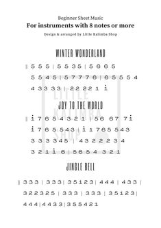 a sheet with numbers on it and the words for instruments with 8 notes or more