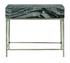 a black marble top side table with metal legs