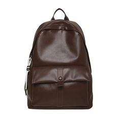 UAKISS - Fashionable PU Leather Unisex Backpack Classic Monochrome Couple Style Trendy Outdoor Commuter Bag Student Schoolbag Large Capacity Leather Bag For Students, Faux Leather School Backpack, Solid Leather School Bag, Large Capacity Leather Backpack In Solid Color, Modern Faux Leather Backpack For School, Modern Faux Leather School Backpack, Modern Brown School Bag, Large Capacity Solid Leather Backpack, Modern Shoulder Bag With Large Capacity For Students