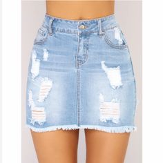 Fashion Nova “Love Me Now” Jean Mini Skirt- Sooo Cute! Never Worn, New With Tags Will Post Pics If Needed Blue Jean Skirt Outfits, Jean Skirt Outfits Summer, Summer Jean Shorts Outfit, Mini Shirts, Ripped Denim Skirts, Skirt Outfit Summer, Denim Button Skirt, Jean Skirt Outfits, Jean Skirts