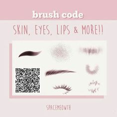 the brush code for skin, eyes, lips and more is displayed on a pink background