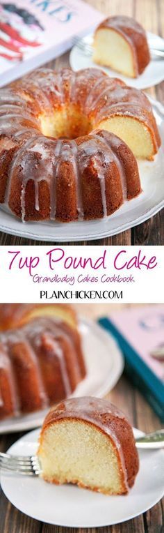 a bundt cake on a white plate with a slice cut out and ready to be eaten