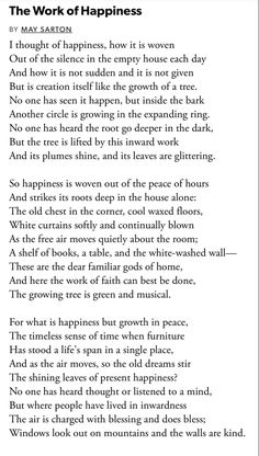 the work of happiness is shown in this poem