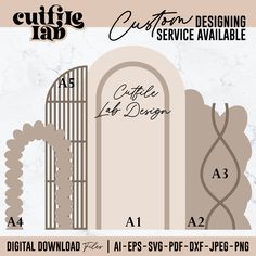 the cut file for cutting out an arch and door with text that reads, custom service available