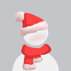 a snowman wearing a santa claus hat and red mittens, standing in front of a gray background