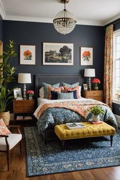 a bed room with a neatly made bed next to a window and a rug on the floor