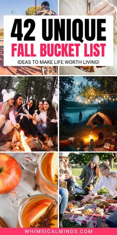 four pictures with text that reads 42 unique fall bucket list ideas to make life worth living