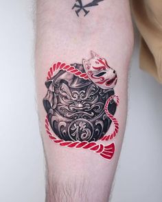 Daruma Tattoo Design, Kitsune Mask Tattoo, Tattoo Daruma, Daruma Tattoo, Daruma Doll Tattoo, Meaningful Tattoos For Men, Tattoo Japan, Black Line Tattoo, Samurai Tattoo Design