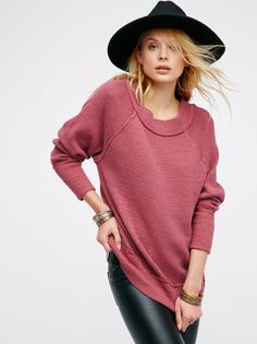 Time To Go Pullover | This easy inside out pullover is in a stretchy fit and has a wide neck. Contrast ribbed trim on the cuffs and waist. Unfinished trim. Check Sweater, Pullovers For Women, Winter Attire, Off The Shoulder Sweater, On Or Off, Comfortable Sweater, Fashion Styling, Time To Go