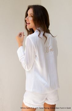 Our Satin PJ Sets are perfect for getting ready for the big day or even for your bachelorette party. With white piping on the color PJ sets, you can customize the white PJ piping to any PJ color. Available in 4 styles! ★ Short  Sleeves + Shorts ★ Short Sleeves + Pants ★ Long Sleeves + Shorts ★ Long Sleeves + Pants   With many options for embroidery, add your name, your bridal parties titles even your monogram! Please follow the instructions below and in the listing photos. As always, the messages are open for any questions Sizes Available: Sizing is in US Dress Sizing: Extra Small (XS), Small (S), Medium (M), Large (L) and Extra Large (XL), XXL and XXXL Please see the size chart and order accordingly. Please let me know the size along with the other details in the personalization section/n Fitted Satin Sleepwear For Wedding, Long Sleeve Sets For Bridesmaids, White Satin Wedding Sleepwear, Long Sleeve Satin Sleepwear For Wedding Night, White Long Sleeve Sleepwear For Wedding, White Sets For Bridesmaid Gift, White Bridesmaid Gift Sets, Bride Pjs, Bridal Pjs