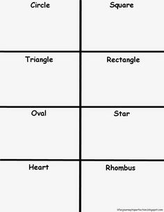 four quadrants with the names of different shapes and numbers on them, all labeled in black