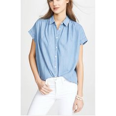 Madewell Chambray Denim Short Sleeve Camp Top Button Down Comfortable Top Shirred Shoulders High Low Hem Small Mark On The Front Of Shirt Approx Measurements: 25” Across Chest High Low Hem 26” Front, 28” Back Denim Shirts For Women, Puffy Sleeve Top, Denim Shirts, Popover Shirt, Balloon Sleeve Blouse, Wrap Shirt, Comfortable Tops, Denim Short, Chambray Shirt