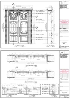 two drawings of the front and back doors, with measurements for each section in this drawing