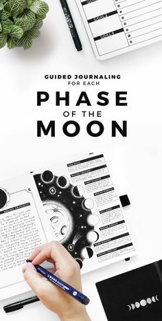 a person writing on top of a book with the words phase of the moon above it