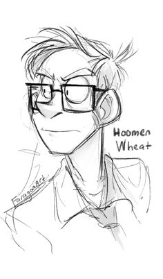 a drawing of a man with glasses and a name tag on his shirt that says women wheat