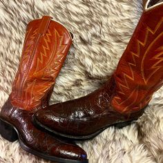 Gorgeous Well Crafted Top Quality Rare Find In This Superb Condition Nocona Gator & Leather Western Boots!!! Super Nice!! Exceptionally Good Preowned Condition Few Lite Scuff Marks “New Soles And Heels”!!!! Dk Brown, Sz 8.5 D Brown Slip-on Boots, Brown Fitted Slip-on Boots, Fitted Brown Slip-on Boots, Custom Snip Toe Leather Boots, Custom Leather Snip Toe Boots, Custom Leather Boots With Snip Toe, Best Cowboy Boots, Leather Western Boots, Top Crafts