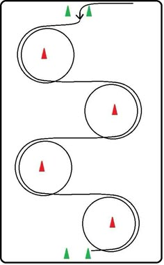 an image of a game board with three circles and one red triangle on the side