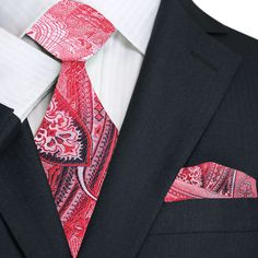 Premium A Red Paisley Pattern Silk Necktie Wedding Paisley Print Standard Tie, Formal Paisley Print Ties, Soft Pink Dress, Semi-formal Standard Tie With Paisley Print, Luxury Classic Ties With Paisley Print, Elegant Multicolor Paisley Print Ties, Light Grey Dress, Light Blue Dress Shirt, Charcoal Gray Suit