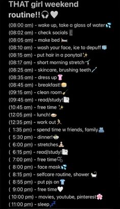 #morning #routine #thatgirlmorningroutine #aesthetic Morning Routine On Weekends, Morning Routines Weekend, Week Schedule Ideas, Fall Morning Routine School, Things To Do On Sunday For A Better Week, Weekend Morning Routine List, 6am Morning Routine Aesthetic, Monday Morning Routine For School, 8:30 Am Morning Routine Weekend