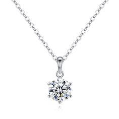 A beautiful diamond is prong-set in this elegant pendant style, which glides smoothly along a lustrous chain. Style ID: N210059SWLM0118Metal: SilverMetal Color: WhiteRhodium Finish: YesNecklace Length: 18inStone(s): MoissaniteTotal Weight (CT. T.W.): 1.22ctCenter Stone T.W.: 1ctStone Dimension: 6.5mmStone Shape: RoundStone Color: DStone Setting: Prong Set Strawberry Necklace, Black And White Necklaces, Solitaire Diamond Pendant, Long Necklace Boho, Round Solitaire, Moissanite Necklace, Mother Of Pearl Necklace, Round Necklace, Feather Jewelry