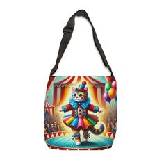 Great staple for everyday use. With its interior zippered pocket for added safety, and the adjustable straps for extra comfort, this tote bag has it all.  .: 100% Spun Polyester .: Available in two sizes: 16''x16'' and 18x18'' .: Adjustable strap .: Black interior lining and inner pocket Circus Cat, Cat Clown, Black Interior, Adjustable Straps, Bathing Beauties, Accessory Gift, Pet Supplies, Display Homes, Electronic Accessories