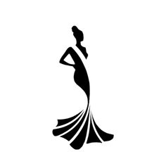 a black and white silhouette of a woman in a long dress with her hands on her hips