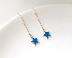 Cute Blue Star Clip on earrings, gift for her Dimension: Length: 4.5 cm How to choose closure: 🌸Stud-  for Pierced ears: *14k/18k gold plated (ball + bar/or just ball part, will be sent randomly ) +Silver bar part, if you would like a specific kind of them please feel free to contact me. * Comes with a pair of earring back stoppers (metal +rubber, like the photo) * Comes with a polishing cloth, if you pay for gift wrap as well, only one polishing cloth will be added by default. if you would lik Planet Earrings, Food Earrings, Vintage Style Earrings, Silver Bar, Animal Earrings, Silver Bars, Blue Star, Pierced Ears, Earring Backs