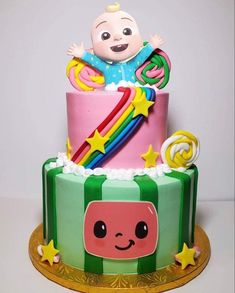 there is a cake with a baby on it