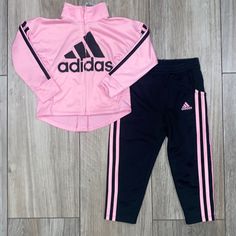 Nwot Adidas Toddler Size 2 Pink And Black Pant And Zip Up Long Sleeve Track Suit Sporty Pink Long Sleeve Sets, Adidas Pink Playwear Sets, Adidas Pink Long Sleeve Sets, Pink Winter Sports Sets, Adidas Pink Sets For Spring, Pink Adidas Cotton Set, Adidas Pink Cotton Sets, Adidas Pink Fitted Sets, Adidas Pink Spring Set