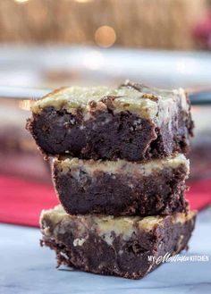 three brownies stacked on top of each other