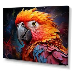 a painting of a colorful parrot on a black background