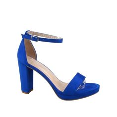 Open Toe, Low Platform Chunky Heel Buckle Heel High 3.75 Inch with 0.25 Inch Platform Size: 6.5.  Color: Blue.  Gender: female.  Age Group: adult. Blue Open Heel Heels Medium Width, Blue Chunky Platform Heels, Blue Platform Heels With Ankle Strap, Blue Chunky Platform Open Toe Heels, Blue 4-inch High Heel Block Heels, Strappy High Heels, Chunky High Heels, Buckled Heels, Platform Heels Chunky