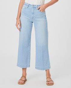 This modern ultra high-waisted wide leg has an easy, relaxed fit and an ankle length silhouette. Cut from our TRANSCEND VINTAGE denim, this bright icy blue wash has the look of authentic vintage denim but is incredibly comfortable with plenty of stretch and recovery. | Anessa Wide Leg Jean - Martini Blue | Size 24 Relaxed Fit Wide-leg Cropped Jeans In Medium Wash, Relaxed Fit Medium Wash Wide-leg Cropped Jeans, Versatile High Rise Wide Leg Pants For Spring, Mid-rise Wide Leg Pants For Summer, Summer Wide Leg Flare Jeans For Everyday, High Rise Wide Leg Pants For Summer, High Rise Wide Leg Pants For Summer Everyday Wear, Summer High Rise Wide Leg Pants For Everyday, Spring Relaxed Fit Medium Wash Flare Jeans